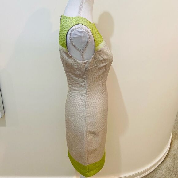 Eli Tahari sleeveless sheath fitted dress colorblock texture back exposed zipper - Picture 9 of 12